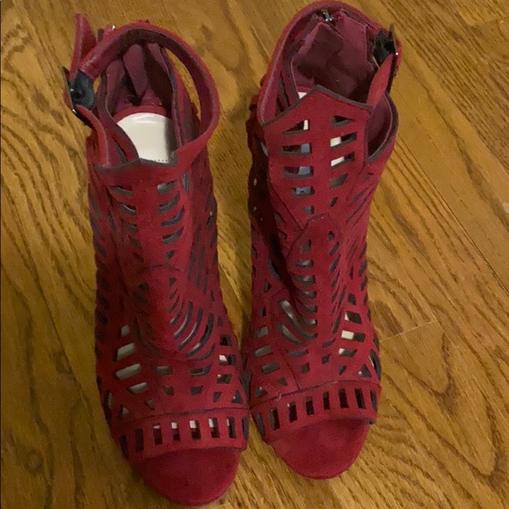 Sexy Red Chelsea & Zoe Caged Opened Toe Shoes
